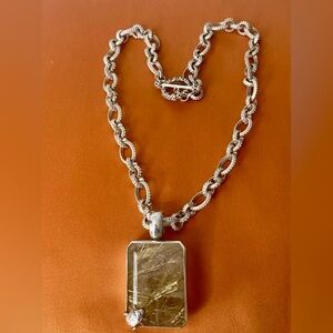 Stephen Dweck One Of A Kind Emerald Cut Golden Rutilated Quartz Pendant & Chain